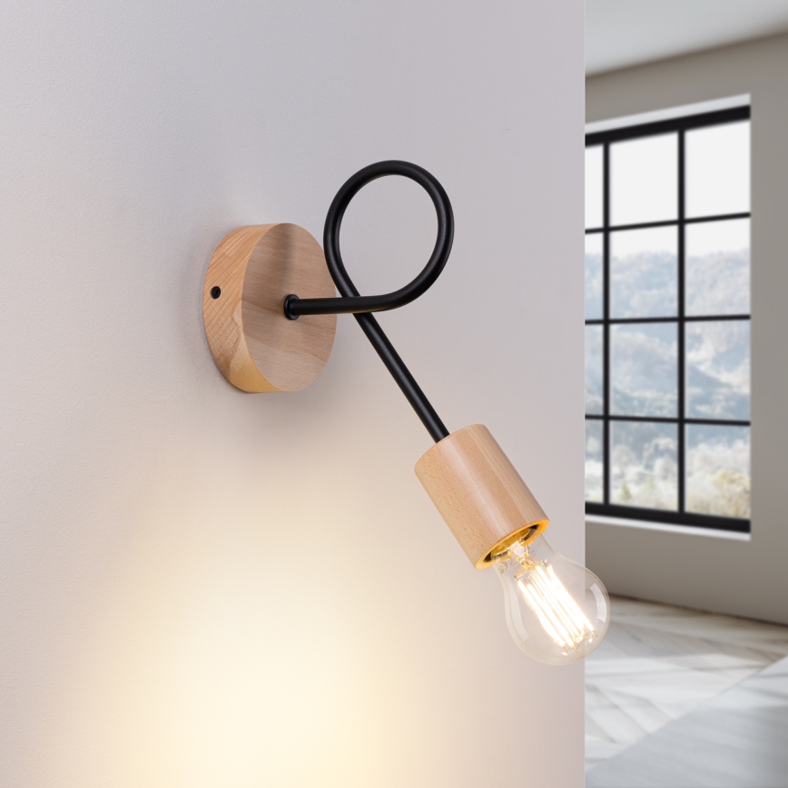 Nástenná lampa EMBER 1xE27/15W/230V čierna/béžová/buk