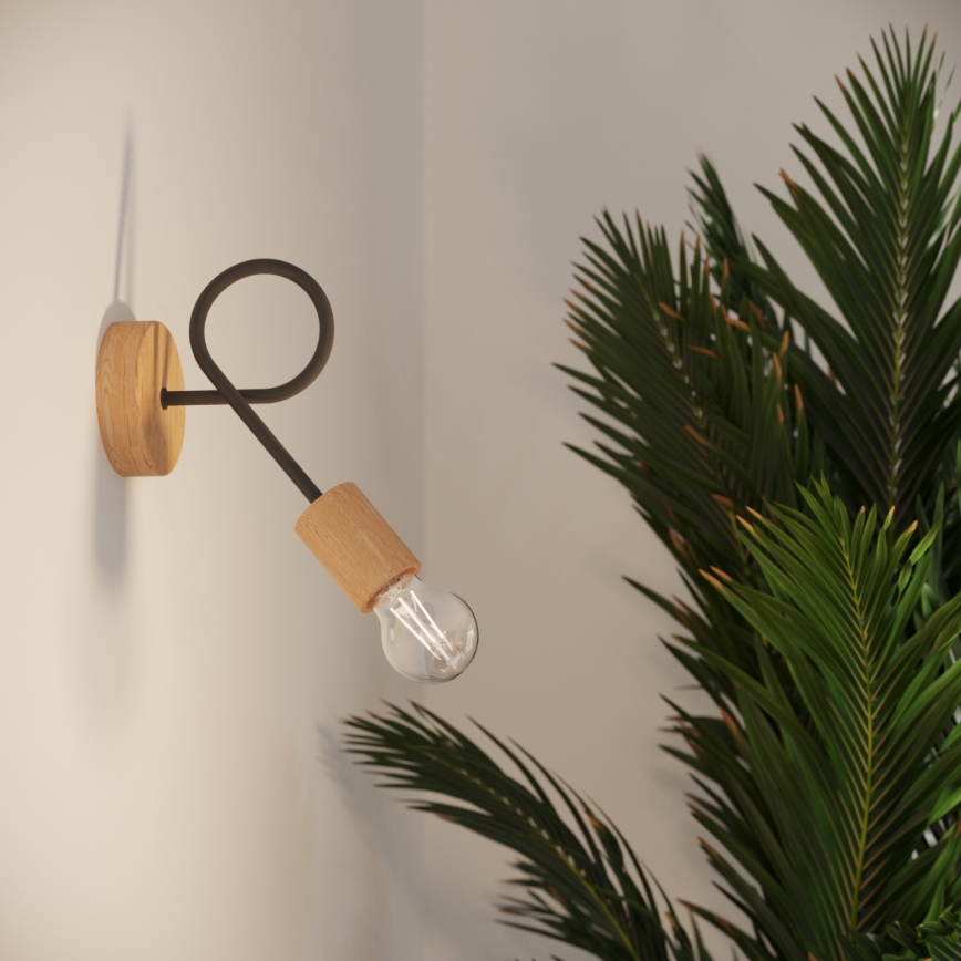 Nástenná lampa EMBER 1xE27/15W/230V čierna/béžová/buk