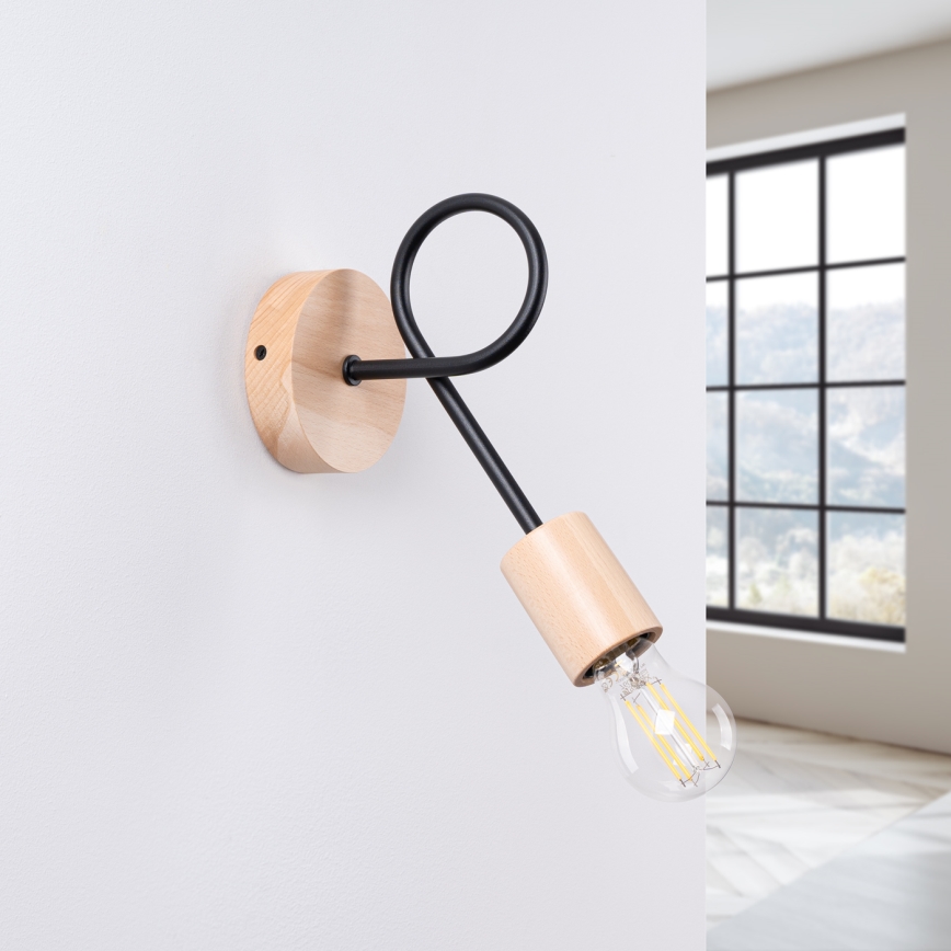 Nástenná lampa EMBER 1xE27/15W/230V čierna/béžová/buk