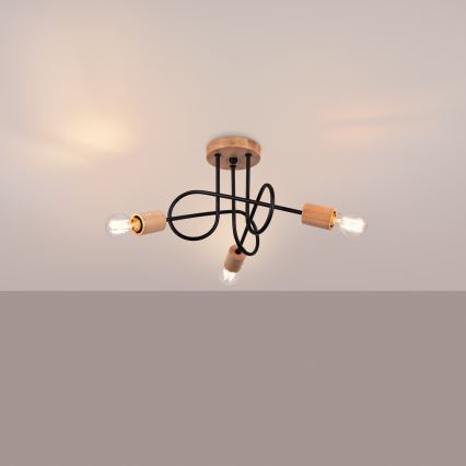 Prisadený luster EMBER 3xE27/15W/230V čierna/béžová/buk