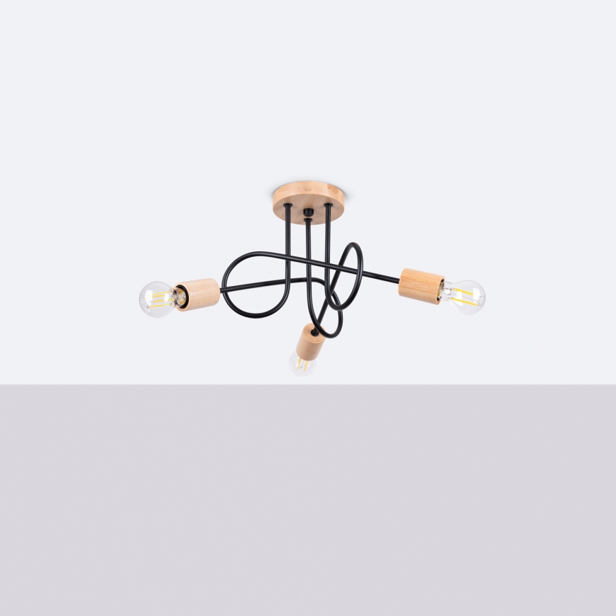 Prisadený luster EMBER 3xE27/15W/230V čierna/béžová/buk