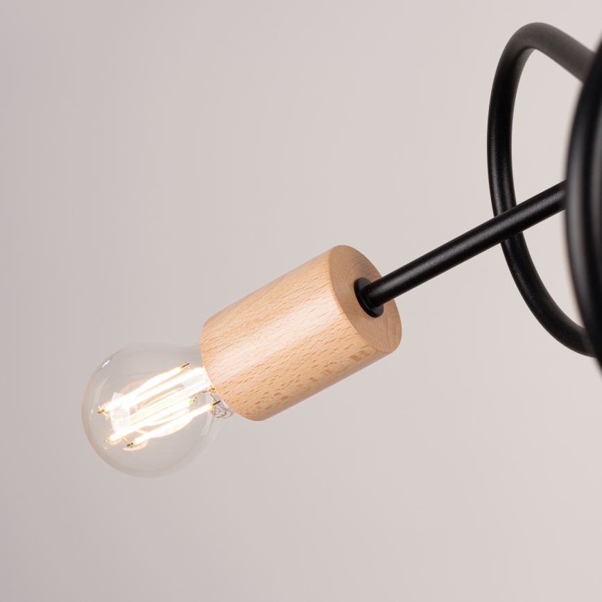Prisadený luster EMBER 3xE27/15W/230V čierna/béžová/buk