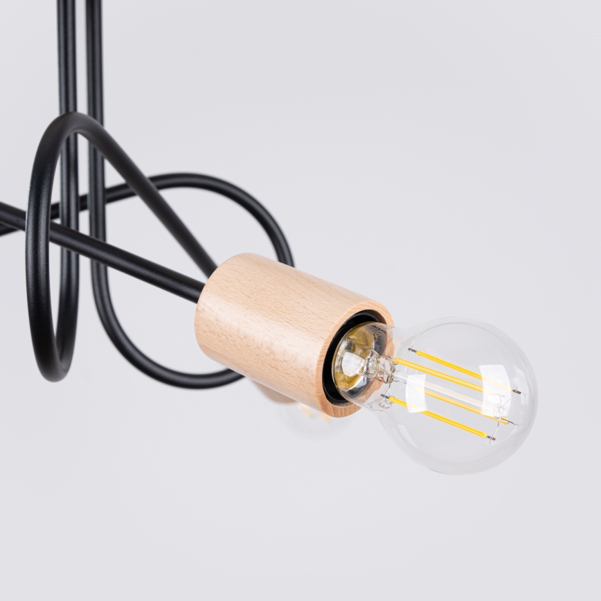 Prisadený luster EMBER 3xE27/15W/230V čierna/béžová/buk