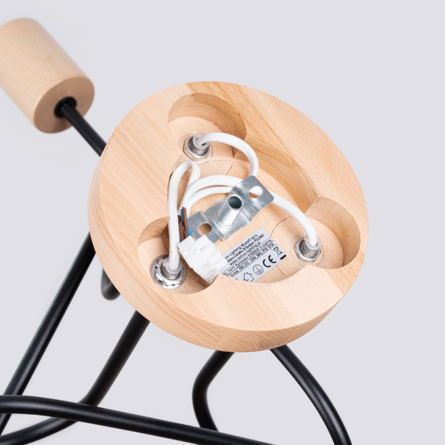 Prisadený luster EMBER 3xE27/15W/230V čierna/béžová/buk