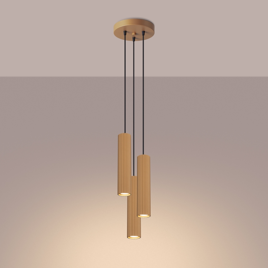 Luster na lanku KARBON 3xGU10/10W/230V zlatá