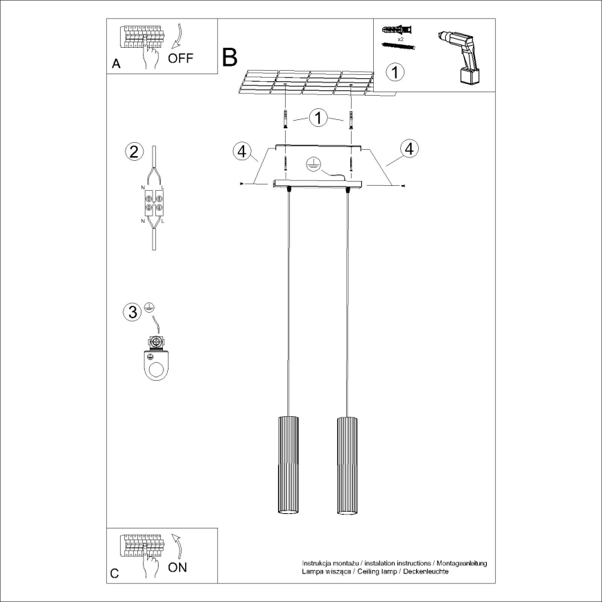 Luster na lanku KARBON 2xGU10/10W/230V čierna