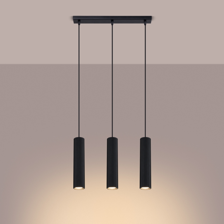 Luster na lanku KARBON 3xGU10/10W/230V čierna