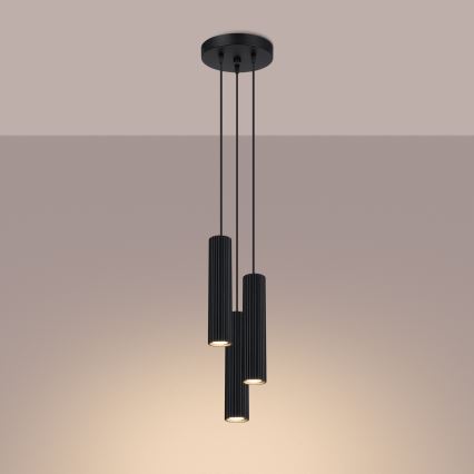 Luster na lanku KARBON 3xGU10/10W/230V čierna