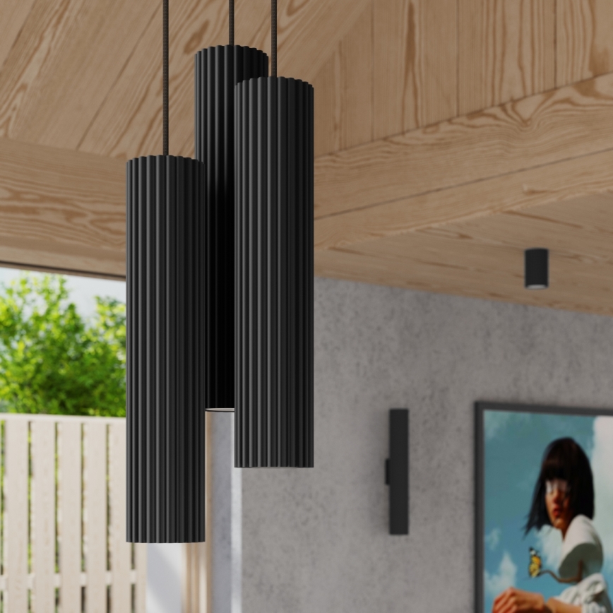 Luster na lanku KARBON 3xGU10/10W/230V čierna