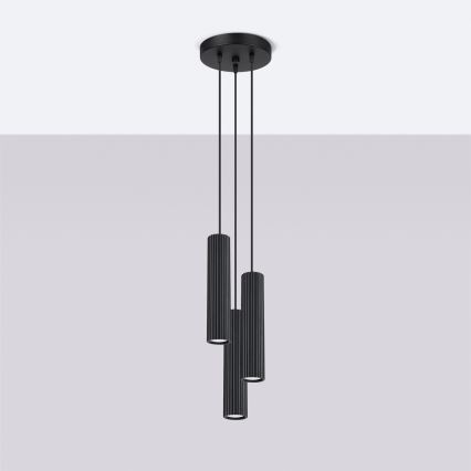 Luster na lanku KARBON 3xGU10/10W/230V čierna