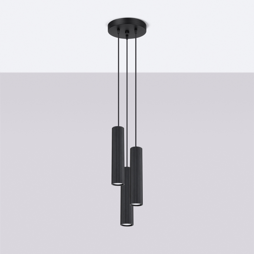 Luster na lanku KARBON 3xGU10/10W/230V čierna