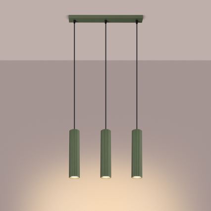 Luster na lanku KARBON 3xGU10/10W/230V zelená