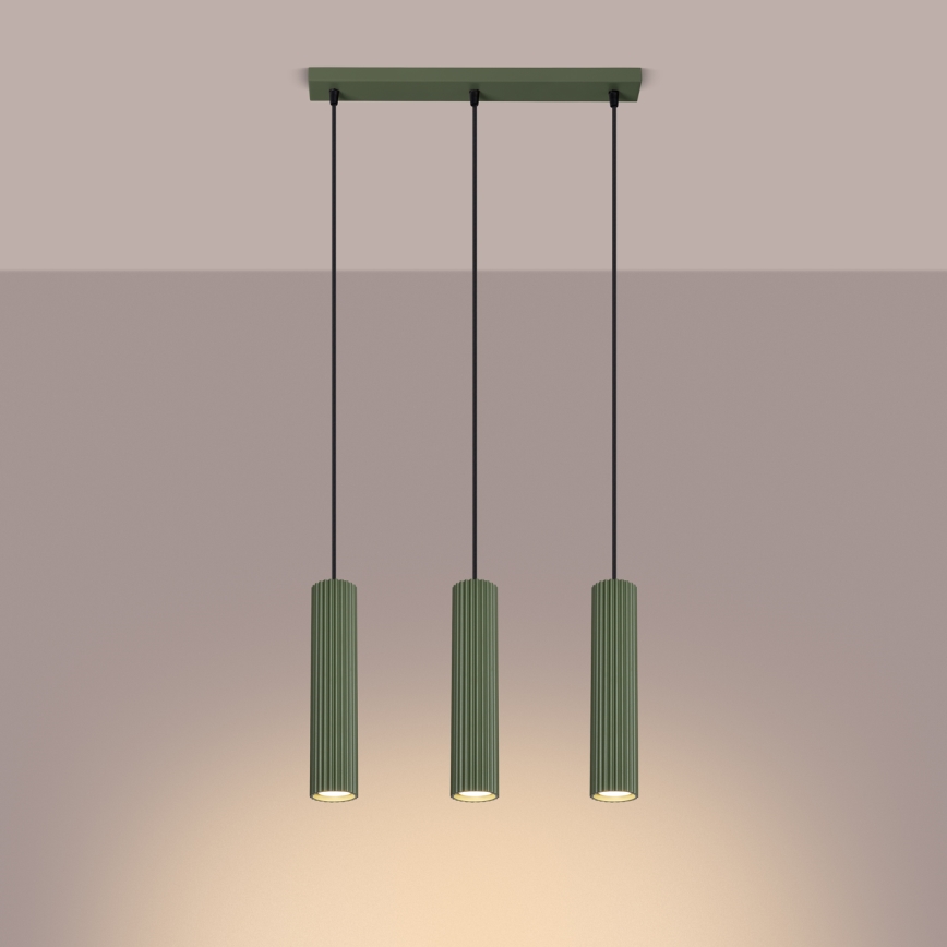 Luster na lanku KARBON 3xGU10/10W/230V zelená