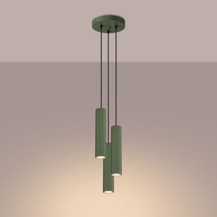 Luster na lanku KARBON 3xGU10/10W/230V zelená