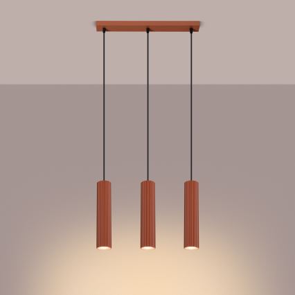 Luster na lanku KARBON 3xGU10/10W/230V červená