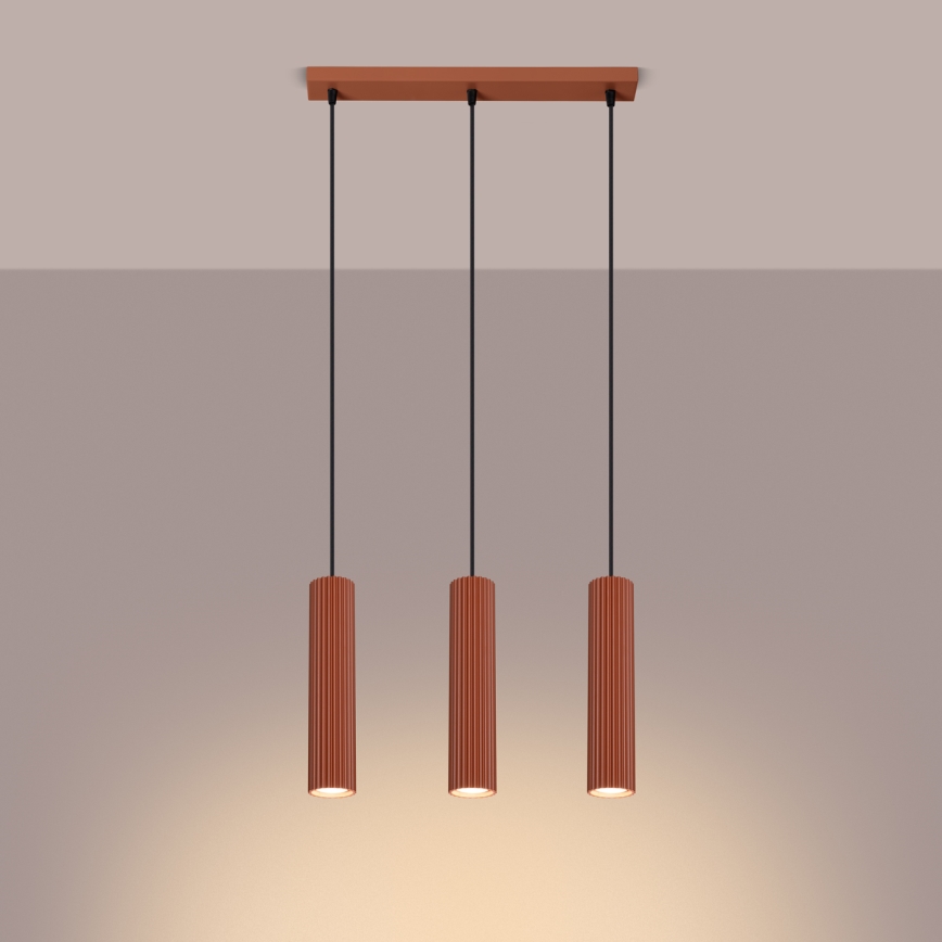 Luster na lanku KARBON 3xGU10/10W/230V červená