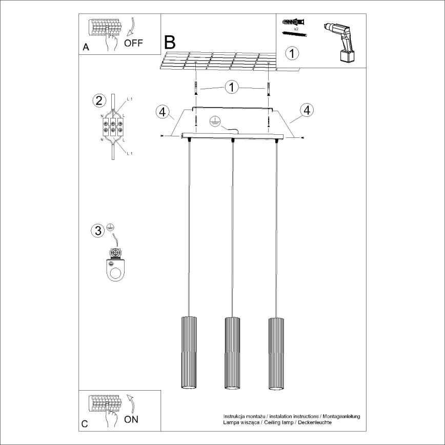 Luster na lanku KARBON 3xGU10/10W/230V červená