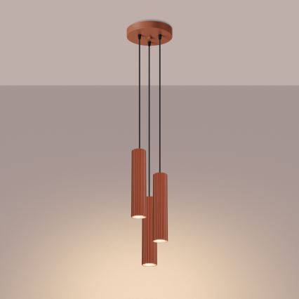 Luster na lanku KARBON 3xGU10/10W/230V červená