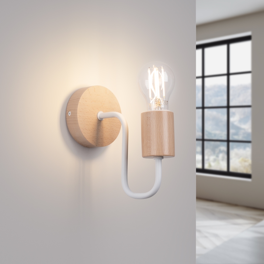 Nástenná lampa TIMBO 1xE27/15W/230V biela/béžová/buk