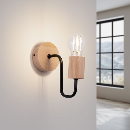 Nástenná lampa TIMBO 1xE27/15W/230V čierna/béžová/buk