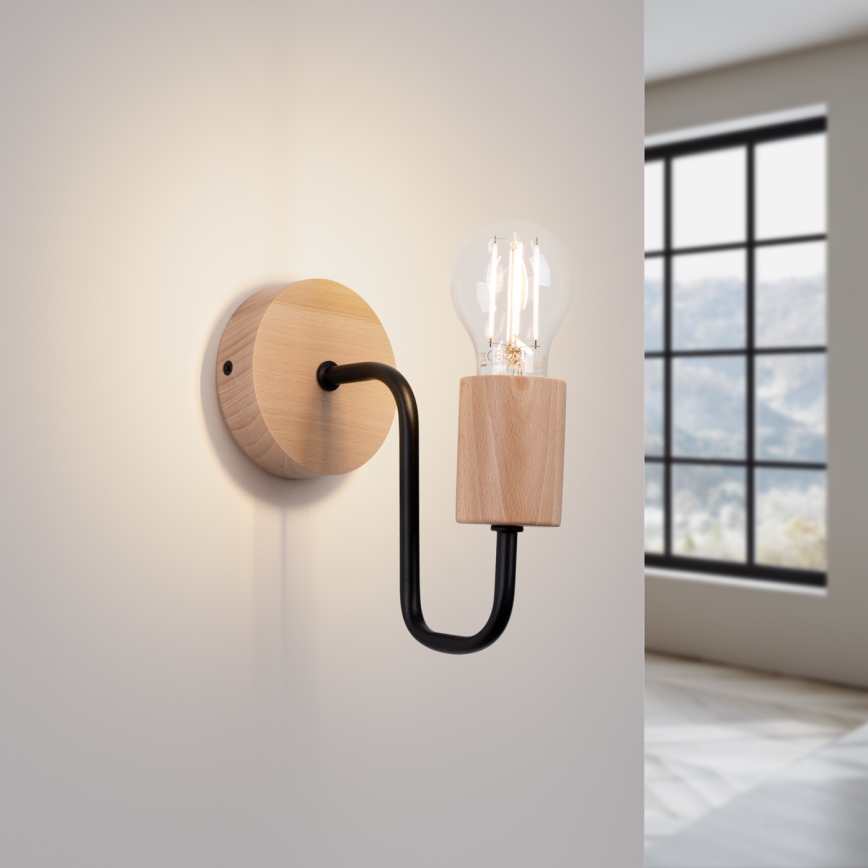 Nástenná lampa TIMBO 1xE27/15W/230V čierna/béžová/buk