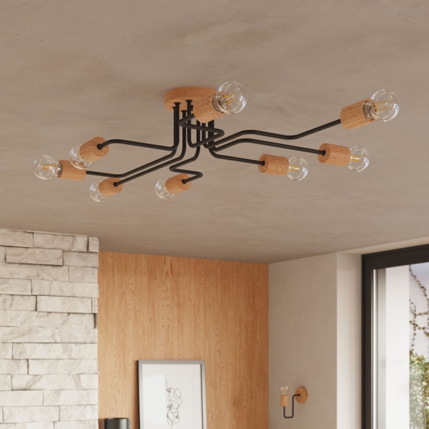 Nástenná lampa TIMBO 1xE27/15W/230V čierna/béžová/buk