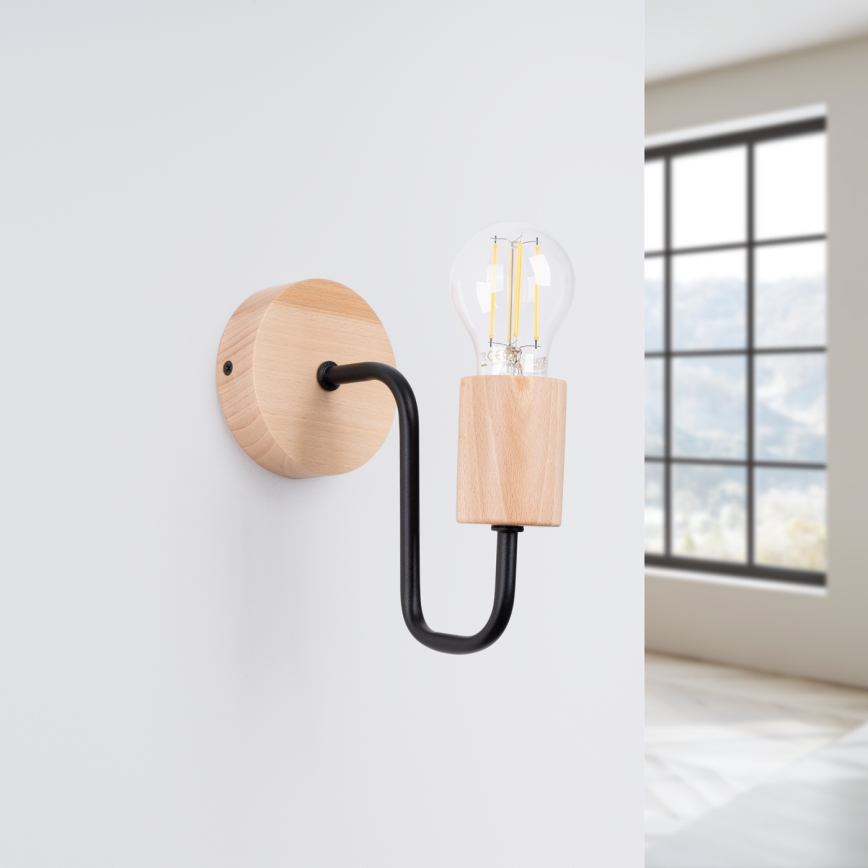 Nástenná lampa TIMBO 1xE27/15W/230V čierna/béžová/buk