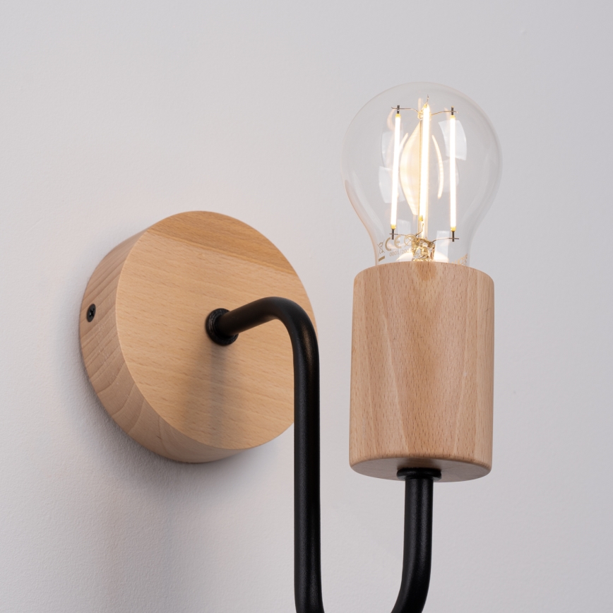 Nástenná lampa TIMBO 1xE27/15W/230V čierna/béžová/buk