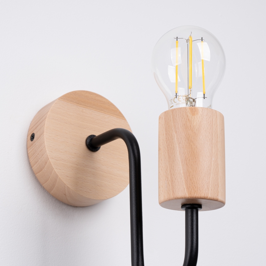 Nástenná lampa TIMBO 1xE27/15W/230V čierna/béžová/buk