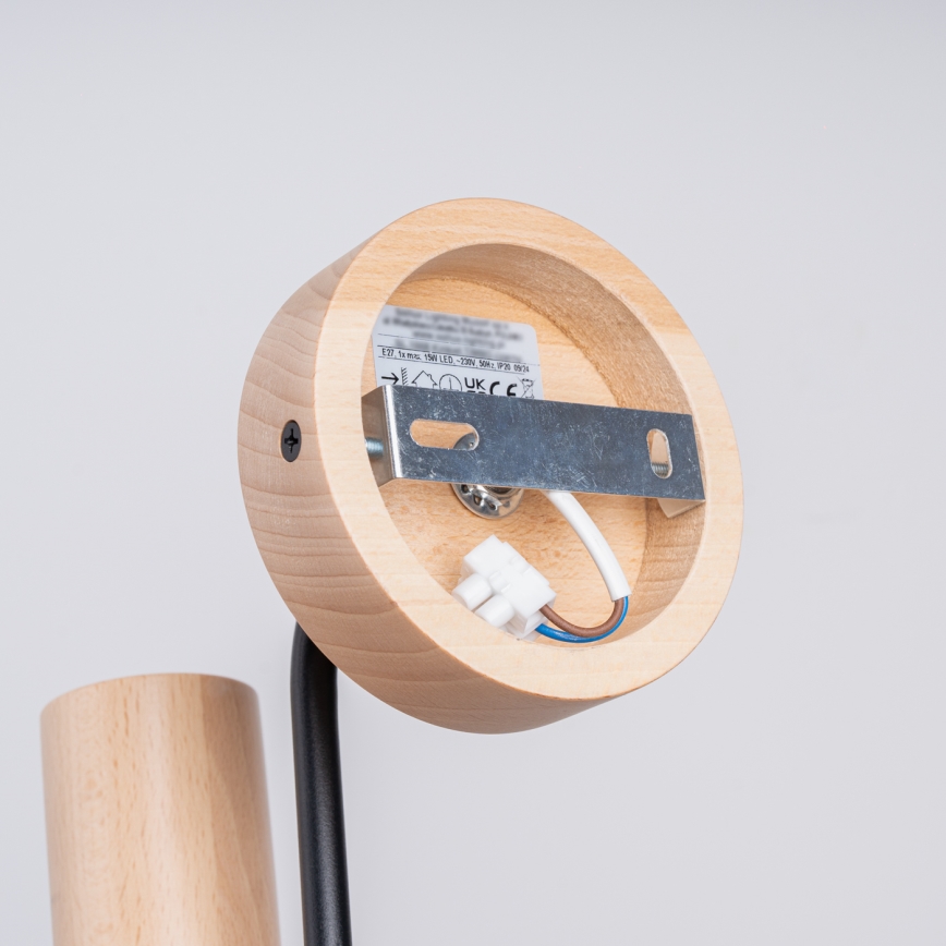 Nástenná lampa TIMBO 1xE27/15W/230V čierna/béžová/buk