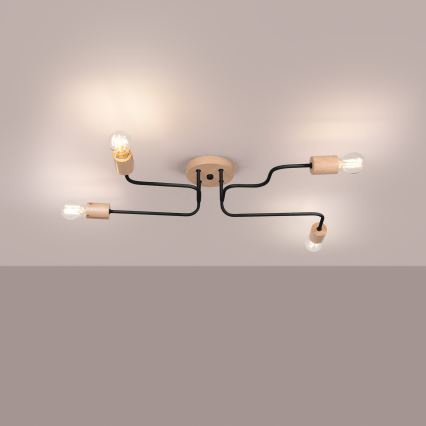 Prisadený luster TIMBO 4xE27/15W/230V čierna/béžová/buk