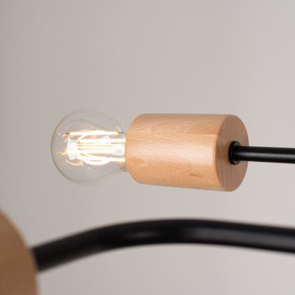 Prisadený luster TIMBO 8xE27/15W/230V čierna/béžová/buk