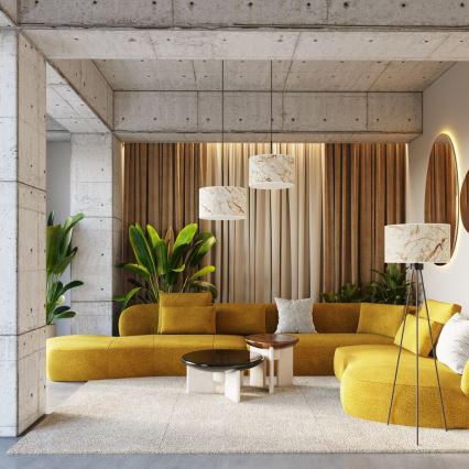 Závesný luster na lankách NEVIA 1xE27/15W/230V, priemer 40 cm, béžový s mramorovým dekorom