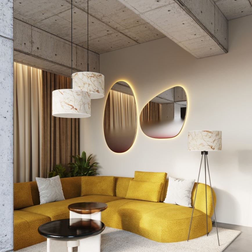 Stojaca lampa NEVIA 1xE27/15W/230V, béžová s mramorovým dekorom