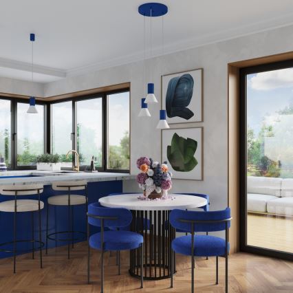 Závesný luster na lanku ESTRIA 1xE14/10W/230V, priemer 14 cm, modrý