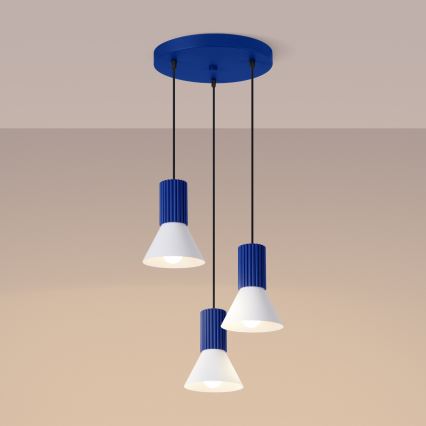Závesný luster na lankách ESTRIA 3xE14/10W/230V, priemer 30 cm, modrý