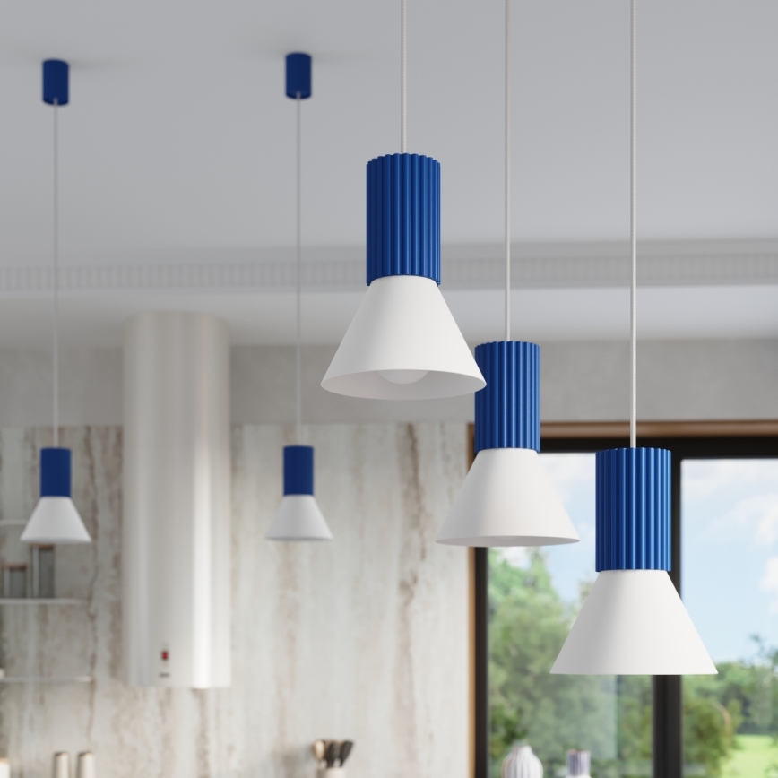 Závesný luster na lankách ESTRIA 3xE14/10W/230V, priemer 30 cm, modrý