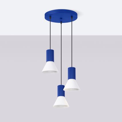 Závesný luster na lankách ESTRIA 3xE14/10W/230V, priemer 30 cm, modrý