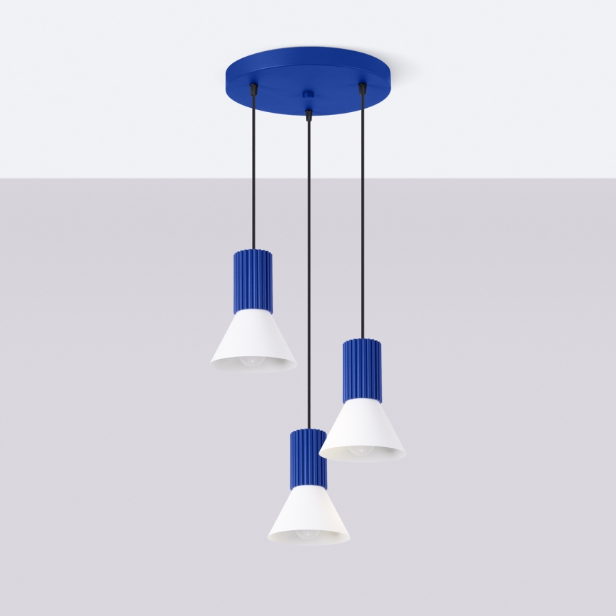 Závesný luster na lankách ESTRIA 3xE14/10W/230V, priemer 30 cm, modrý
