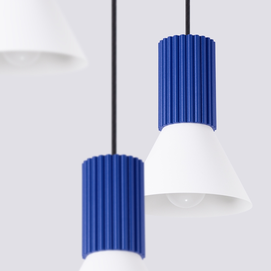 Závesný luster na lankách ESTRIA 3xE14/10W/230V, priemer 30 cm, modrý