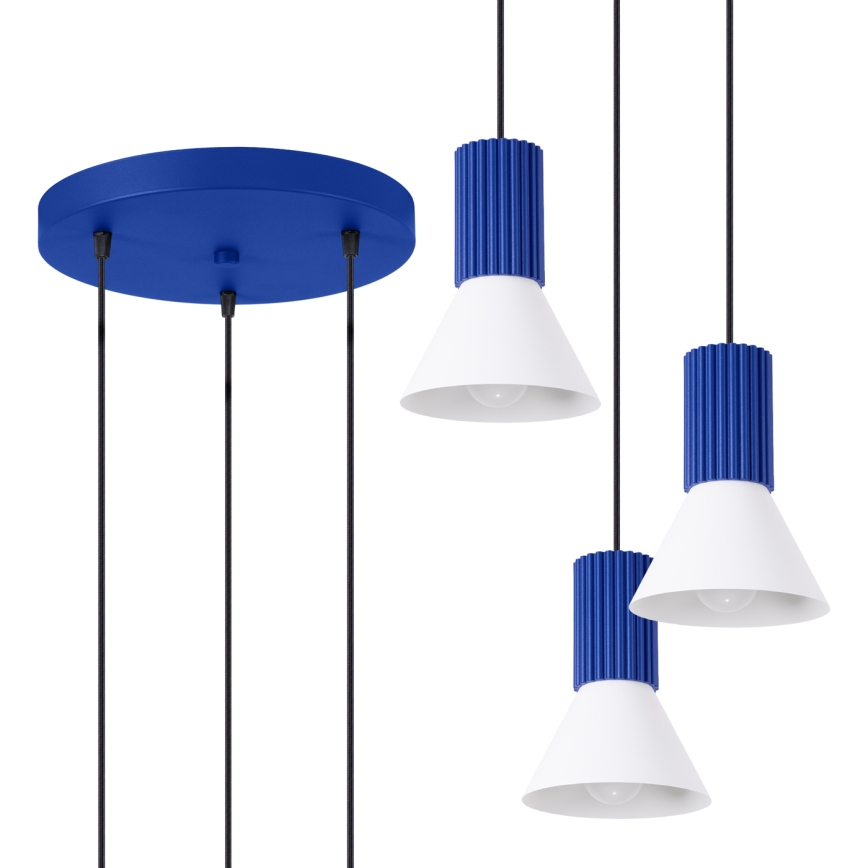 Závesný luster na lankách ESTRIA 3xE14/10W/230V, priemer 30 cm, modrý