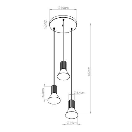 Závesný luster na lankách ESTRIA 3xE14/10W/230V, priemer 30 cm, modrý