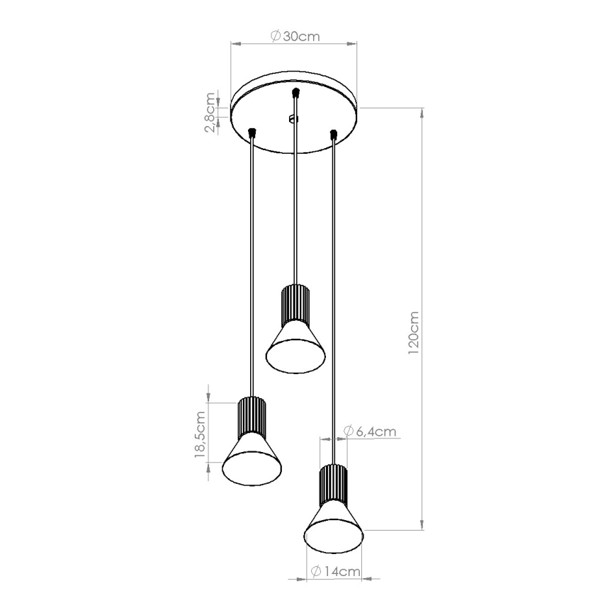 Závesný luster na lankách ESTRIA 3xE14/10W/230V, priemer 30 cm, modrý