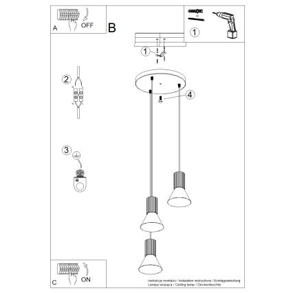 Závesný luster na lankách ESTRIA 3xE14/10W/230V, priemer 30 cm, modrý