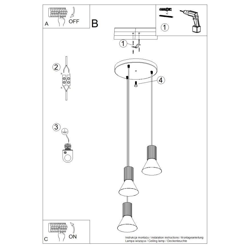 Závesný luster na lankách ESTRIA 3xE14/10W/230V, priemer 30 cm, modrý