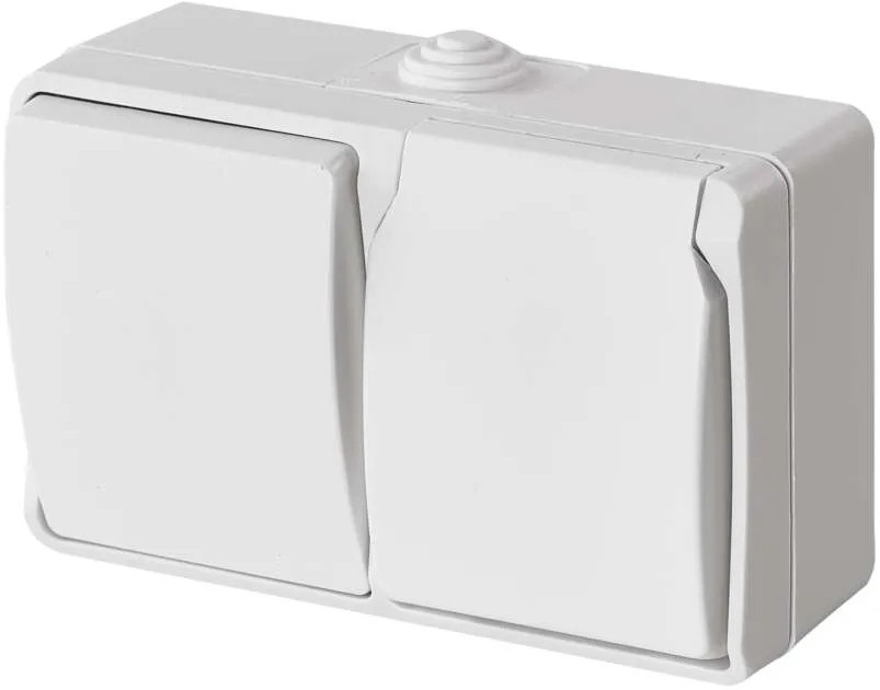 Spínač domový striedavý č. 6 so zásuvkou 250V/16A IP44 biela