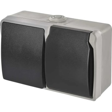 Spínač domový striedavý č. 6 so zásuvkou 250V/16A IP44 šedá