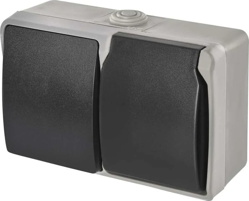 Spínač domový striedavý č. 6 so zásuvkou 250V/16A IP44 šedá