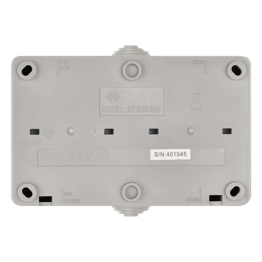 Spínač domový striedavý č. 6 so zásuvkou 250V/16A IP44 šedá