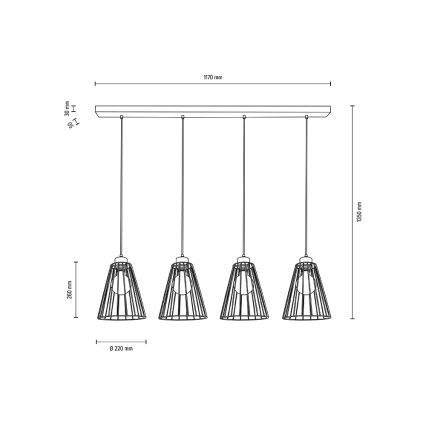 Luster na lanku ORAZIO 4xE27/60W/230V dub – FSC certifikované